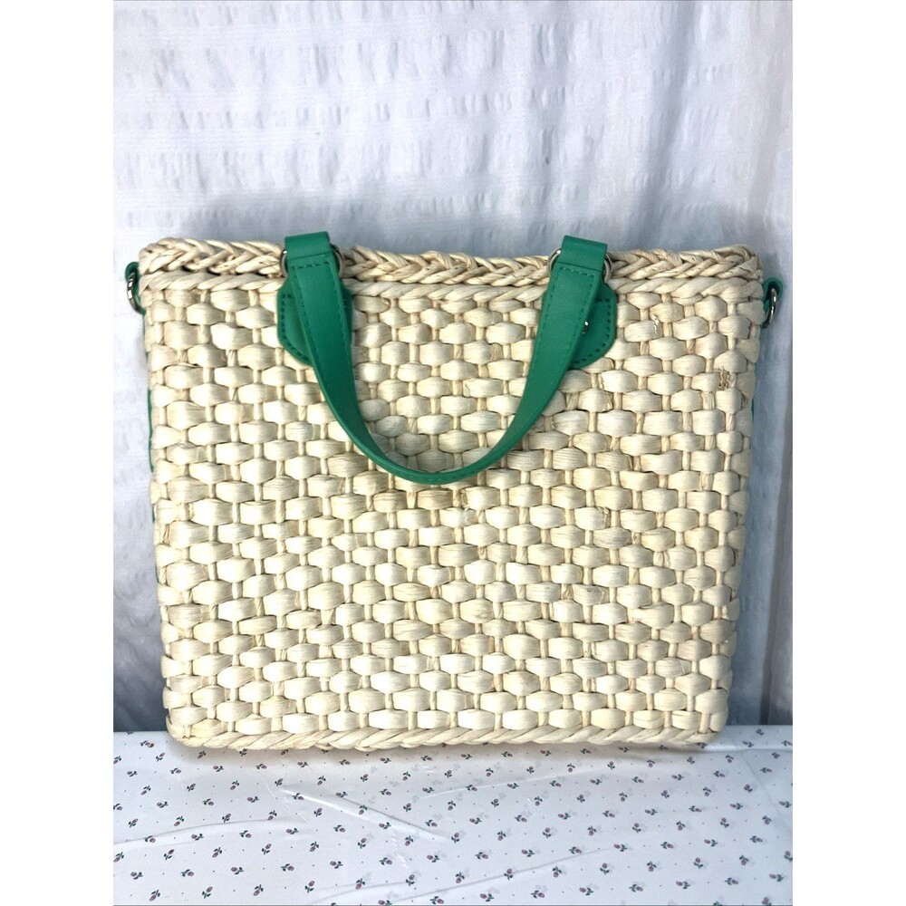 Unused Talbots Wicker Rattan Straw Hand Woven Purse Shoulder Bag Checker Inside